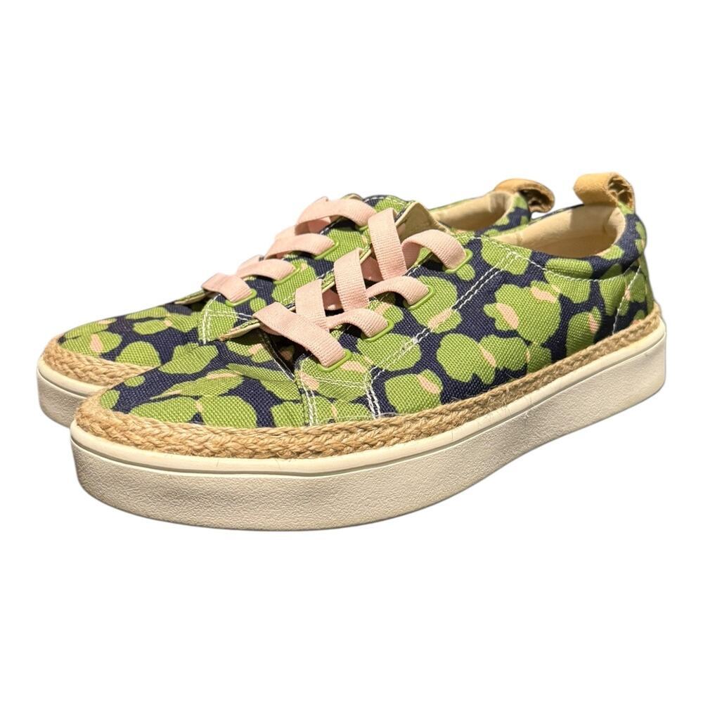 Spenco Malibu Women’s Size 8.5 D Canvas Slip On Orthotic Sneakers Green Pink